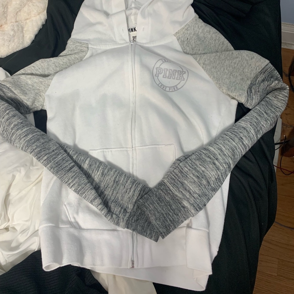 White Victoria’s Secret pink zip up hoodie